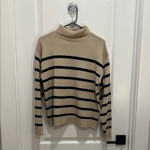 Pink Lily Beige and Black Striped Turtleneck Sweater